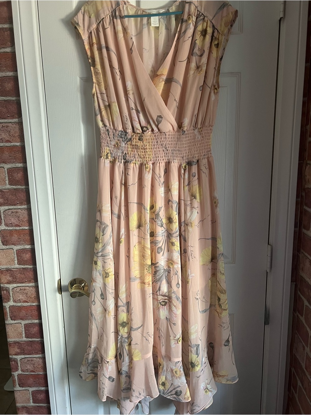 H&M Peach Floral Wrap-Style Midi Dress